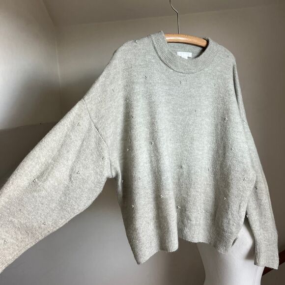Chunky Oversized Pearl Beaded Sweater Baggy Light Grey H&M Super Soft - Picture 6 of 8